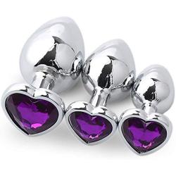 Waterproof Adult Sex Toys 3Pc Heart Butt Plug Shaped Base with Jewelry Birth Stone Butt-Anal-Play Heart Jewel Anal Plug Butt Plug Sex Games (Blue) (Purple)