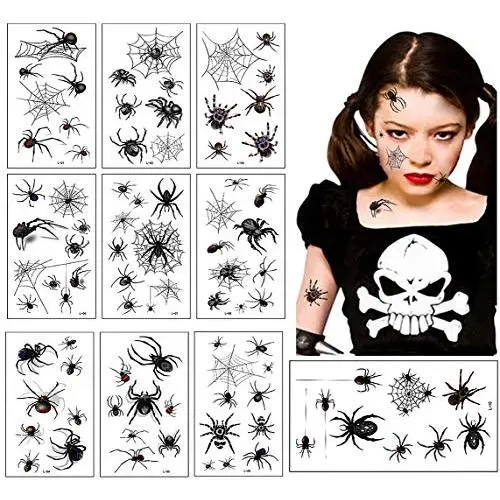 Halloween Tattoos Face Spiders and Spider Net Temporary Tattoos Shoulder Arm Body Stickers for Kids adults Women Girls and Boys (10 sheets) Halloween Tattoos Face Spiders and Spider Net Temporary Tattoos Shoulder Arm Body Stickers for Kids adults Women Girls and Boys (10 sheets)