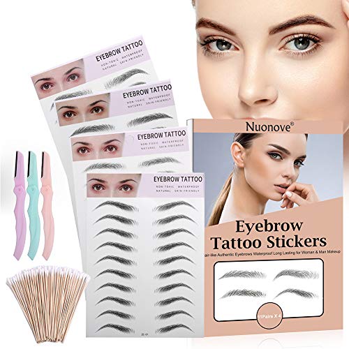 Eyebrow Tattoo Stickers, 4D Eyebrow Tattoo, Stickers Eyebrows, 4D Hair-like Authentic Eyebrows, Waterproof Imitation Ecological Long Lasting Eyebrow Stickers for Woman & Man Makeup Tool, 11Pairs X 4