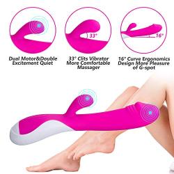 Mixfun Silicone Vibrator 16 Speeds Waterproof Rabbit G-Spot Vibrating Dildo Clitoris Vagina Stimulator Wand Massager Adult Sex Toys for Women (Rose Red)