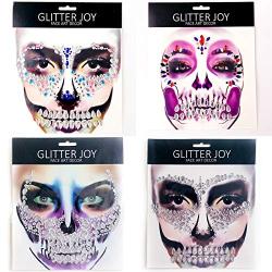 Leoars Full Face Gems Jewels, Halloween Temporary Face Tattoos, Rhinestone Face Jewels Tattoo Stickers, Crystals Body Gems Stick on Face for Festival Rave Party Outfit