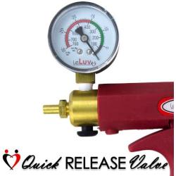 LeLuv Premium Penis Pump Maxi Red Plus Vacuum Gauge and Uncollapsible Slippery Silicone Hose Bundle with Black TPR Seal and Silicone Donut Seal 9 inch Length x 2 inch Diameter Cylinder