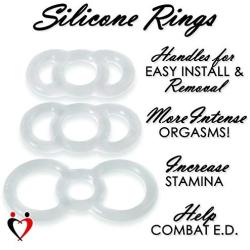 LeLuv Cock Rings Eyro Clear Silicone Bundle with Easyop 2.25 inch Loader Cone .5 inch Unstretched Diameter 3 Pack