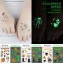 Luminous Halloween Temporary Tattoos for Kids，10 Sheet Temporary tattoo Stickers Spider Ghost Pumpkin Black Cat Decorations for Adult and Kids Gift, Halloween Fake Tattoos Glow Stickers for Dance Party Favors.