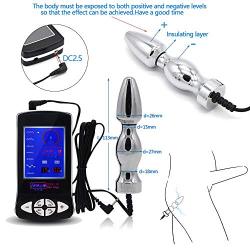 Electro Sex/E-Stim, Luxury Electric Stimulation Set with Cock Ring, Stainless Steel Anal Plug and 4 Patch/Pad, Vaginal Anal Dildo Stimulation Torture SM Sex Toys Masturbator for Women Men Couples