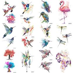 12 Pieces/Lot Watercolor Flying Birds Flash Fake Waterproof Tattoos Stickers Paper Funny Hummingbird Kids Body Arm Temporary Tattoos Flamingo Women Chest Art Decals 10x6cm