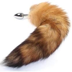 FST Small Size Stainless Steel Anal Plug with Wild Fox Tail, Anal Tail Sex Toys, Butt Plug Anal Stimulator for Women