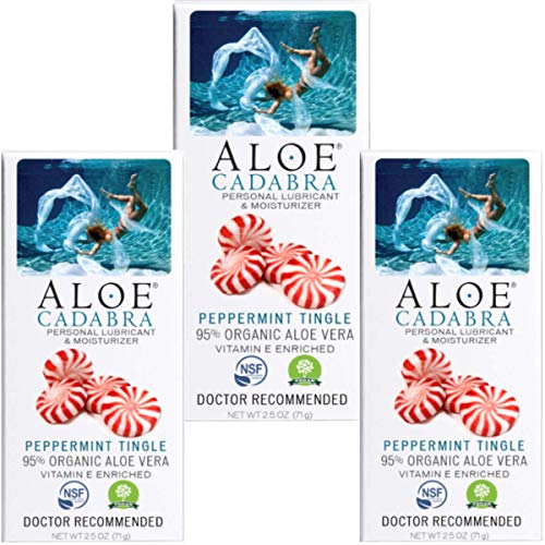 Aloe Cadabra Organic Personal Lubricant and Natural Vaginal Moisturizer with 95% Aloe Vera, Natural Aloe Flavored Peppermint, 2.5 Ounce (Pack of 3)