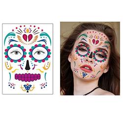 Day of the Dead Sugar Skull Temporary Face Tattoo Kit 4 Sheets Halloween Temporary Face Tattoos Sticker Decoration Halloween Masquerade Party Supplies