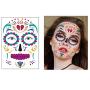 Day of the Dead Sugar Skull Temporary Face Tattoo Kit 4 Sheets Halloween Temporary Face Tattoos Sticker Decoration Halloween Masquerade Party Supplies