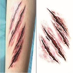 Halloween 30 Sheet Temporary Face Tattoo Decals Sticker 3D Zombie Scar Fake Bloody Wound for Cosplay Party Halloween Waterproof Masquerade Prank Prop Decorations Makeup for Women Men kids