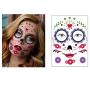 Day of the Dead Sugar Skull Temporary Face Tattoo Kit 4 Sheets Halloween Temporary Face Tattoos Sticker Decoration Halloween Masquerade Party Supplies