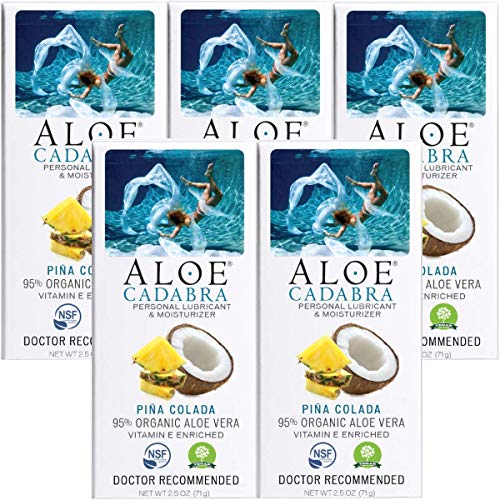 Aloe Cadabra Edible Pina Colada Flavored Lubricant - All Natural for Best Sex Personal Lube & Oral Sex Gel for Men, Women & Couples, 100% Sugar Free, 2.5 Oz (Pack of 5)