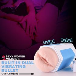 Male Masturbator Cup Vibrating Sex Toys, SHEQU Realistic Vagina Vibrating Masturbation Stroker with 10 Vibrations Mode Pocket Pussy Cup Built in Porn Star Moaning USB Rechargeable for Men(Sexy Lucy)