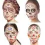 CHICHIC 8 Pack Halloween Temporary Face Tattoos Stickers, Day of the Dead Sugar Skull Face Tattoos, Catrina Face Mask, Day of Dead Make Up, Full Face Candy Skull Sticker Halloween Party Favor Supplies