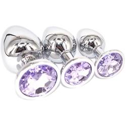 Eastern Delights 3 Pcs Jewelry Anal Plug Steel Metal Butt Plated Plug with Penis Condom (Light Purple)