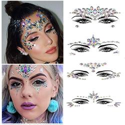 4 Pack Night Luminous Face Gems Stickers Glow in Dark Temporary Tattoos Rhinestones Stickers Colorful Self Adhesive Glitter Resin Jewels Eye Forehead Sparkly DIY Makeup Party Balls Beauty Decors Kits