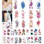 32 Sheets Flower Temporary Tattoos Stickers Lotus Cherry Blossoms Fake Tattoo