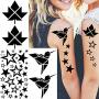 Yezunir 16 Sheets Geometric Cute Small Temporary Tattoos For Kids Arm Cranes Plane Anchor Maple Leaf Butterfly Heart Children Face Fake Tattoos Stickers Black Animals Star Line Art Waterproof Tatoos