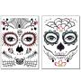 Halloween Face Tattoos Day of the Dead Stickers Sugar Skull s for Women Men Kids Face Makeup Kit Floral Skeleton Mask Tattoo Mexican Halloween Party Favor Supplies (6 Sheets)