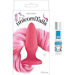 Silky Smooth Silicone Unicorn Tail Butt Plug (Pink) Perfect for Cosplay and Jo H20 Water Based Lube (1 Oz.)