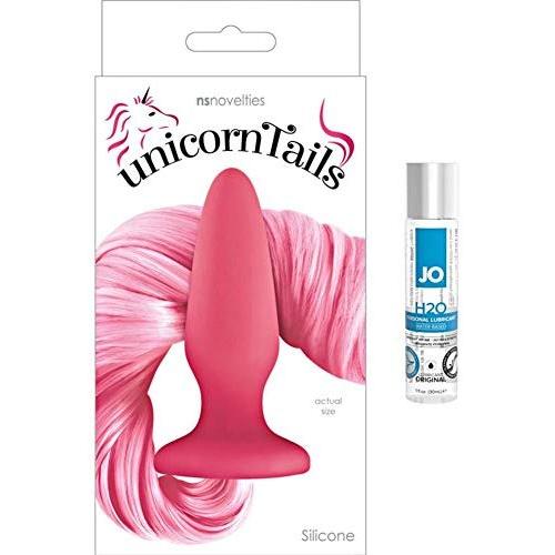 Silky Smooth Silicone Unicorn Tail Butt Plug (Pink) Perfect for Cosplay and Jo H20 Water Based Lube (1 Oz.)