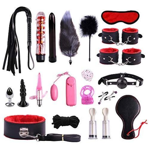 ESTELLEF 20Pcs Bed Restraint Kit for Sex,Toys Sets with Hand Cuffs Ankle Cuff Bondage Collection,Blindfold & Plumage Included,Adult Sexy Restraints Toys for Couples