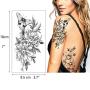 10 Sheets Large 3D Flower Temporary Tattoo, Rose Peony Petal Leaf Sketch Fake Tattoo Sticker for Women Lady Girls, Waterproof Body Art on Arm Shoulder Wrist Clavicle