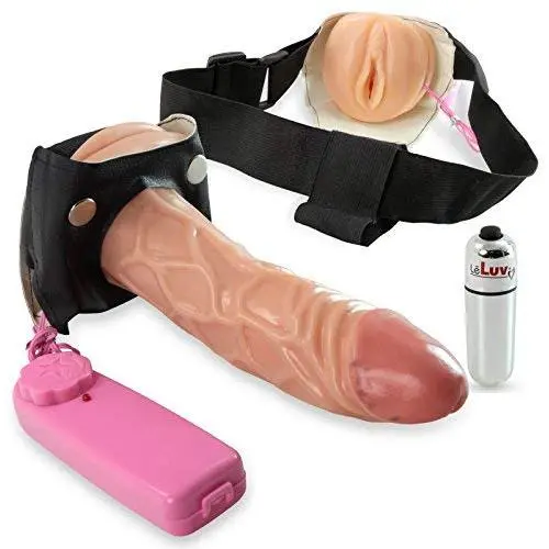 LeLuv Strap-On Male Hollow 6 Inch Vibrating Tip with Realistic Female Vagina Opening Plus Mini Chrome Bullet LeLuv Strap-On Male Hollow 6 Inch Vibrating Tip with Realistic Female Vagina Opening Plus Mini Chrome Bullet