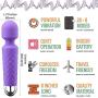 Waterproof Portable Rechargeable Wand Massager,8 Kinds of Powerful Frequency 20 Modes, Muscle Relaxation Body Treatment（Purple）