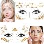 Konsait 8 Sheets Face Tattoo Sticker Metallic Temporary Transfer Tattoo Waterproof Face Jewels for Women Girls Make Up Dancer Costume Parties, Shimmer Glitter Gold Tattoos,Scale Tears Butterfly Freckl
