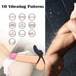 Vibrating Dual Cock Rings Sex Toys for Men with 10 Vibration Modes, Adorime Silicone Wireless Remote-Control Male Enhancing Penis Ring & Tongue Clitoral Vibrators Vibes Stimulators for Couples