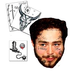 UPDATED 2020 Posty Malone Inspired Face/Neck Temporary Tattoos Set - New Tattoos Included - Skin Safe - Long Lasting