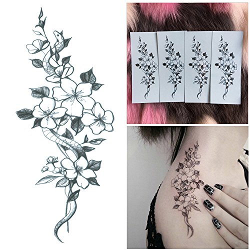 DaLin 4 Sheets Sexy Floral Temporary Tattoos for Women Flowers Collection (Snake and Cherry) DaLin 4 Sheets Sexy Floral Temporary Tattoos for Women Flowers Collection (Snake and Cherry)