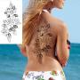 8 Sheets Large Petal 3D Flowers Temporary Tattoos Stickers for Women, Large Black Rose Flowers, Waterproof Fake Tattoos Body Art Arm Sketch Tattoo Stickers for Women, Girls