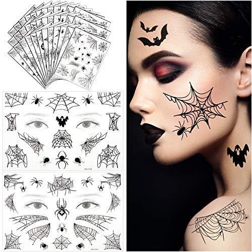 36 Sheets Halloween Spider Face Tattoos Stickers Spiderwebs Temporary Tattoos Face Shoulder Back Body Art Spider Tattoos Sticker for Witch Halloween Costume Cosplay Theme Party Women Girls Favors