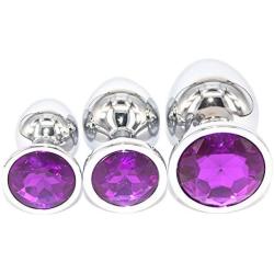 Eastern Delights 3 Pcs Jewelry Anal Plug Steel Metal Butt Plated Plug with Penis Condom, Purple