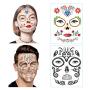 12Pcs Halloween Face Tattoo Stickers Day Of The Dead Makeup Kit Sugar Skull Temporary Face Tattoo for Halloween Masquerade Party, Fashion Floral Skeleton Pattern