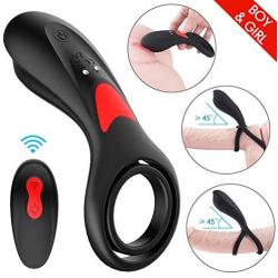 fangexiaopu Vibrating Pennis Ring with Double Ring, 9 Vibration Modes for Men Pennis Ring Wireless Remote Control Vibrating Pennis Enhancer Rings Vibrator Rechargeable Waterproof