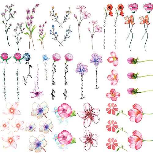 30 Sheets 3D Watercolor Lavender Flower Temporary Tattoos for Women Body Art Arm Fake Flora Adults Tattoo Sticker