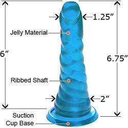 Jelly Corkscrew Dong with Suction Cup, 6 Inch, Cool Blue