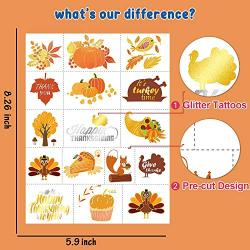 32 Styles Metallic Glitter Thanksgiving Temporary Tattoos for Kids, Fall Party Decorations Autumn Pumpkin Party Favors Supplies, Fall Stickers for Boys Girls