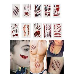 Zhenpony Halloween Temporary Tattoo Stickers, Zombie Makeup Scar, Waterproof and Non-toxic, Realistic Lasting Simulation Bleeding Fake Scar Supplies（84PCS）