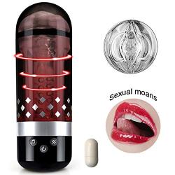 Vibrating Male Masturbator Cup with Sexual Moans and 10 Vibrations, Xocity, 3D Realistic Silicone Vagina Masturbator with Infrared Assist Function, Adult Sex Toy for Men