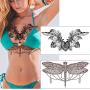 glaryyears 6 Sheets Black Underboob Tattoo for Women, Flower Bird Dragonfly Butterfly Leaf Designs Temporary Tattoo Stickers on Chest Waist Waterproof Body Art 5.4x9.45”