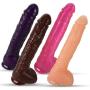 LeLuv Realistic Dildo 11 Inch Suction Cup Big Firm Cock & Balls Brown
