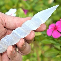 Charged 6" Spiral Faceted Selenite Crystal Wand Powerful Healing Energy Reiki by ZENERGY GEMS