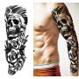 Full Arm Temporary Tattoos Extra Large Big Fake Body Tattoos Sticker for Adults Men Women, 12 Sheets Sleeve Waterproof Tattoo Lion Skull Stickers for Party Masquerade Halloween (QBXL)