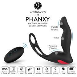 PHANXY® 3 In 1 Remote Controlled Vibrating Prostate Massager/Vibrator with Cock Ring and Ball Loop 9 Speeds G Spot Vibrator Waterproof Anal Sex Toy for Men Women and Couples