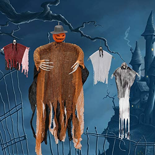 LessMo Halloween Hanging Ghost, Hanging Skeleton Pumpkin Grim Reapers in Horror Robe, for Best Halloween Hanging Decorations, Party, Haunted House Prop, Outdoor and Indoor, Garden, Lawn LessMo Halloween Hanging Ghost, Hanging Skeleton Pumpkin Grim Reapers in Horror Robe, for Best Halloween Hanging Decorations, Party, Haunted House Prop, Outdoor and Indoor, Garden, Lawn